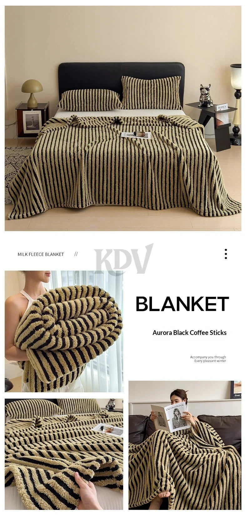 Imitation Rabbit Plush Striped Blanket Fluffy Soft Fleece Throw Blanket for Sofa Single Double Spring Autumn Warm Bed Blankets