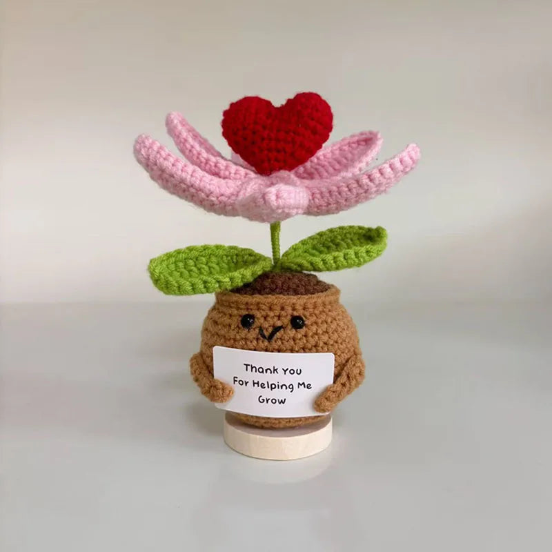 Crochet Flower Artificial Tulip Potted Finished Hand Woven Plants Knitted Sunflower Wedding Gift for Guests Home Decoration