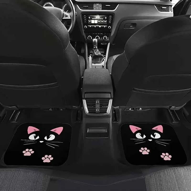2/4pcs Car Anti-skid Mats,Car Carpets,Cute Cartoon Cat Printed Car Floor Mats,Suitable for The Front and Rear Seats of Most Cars