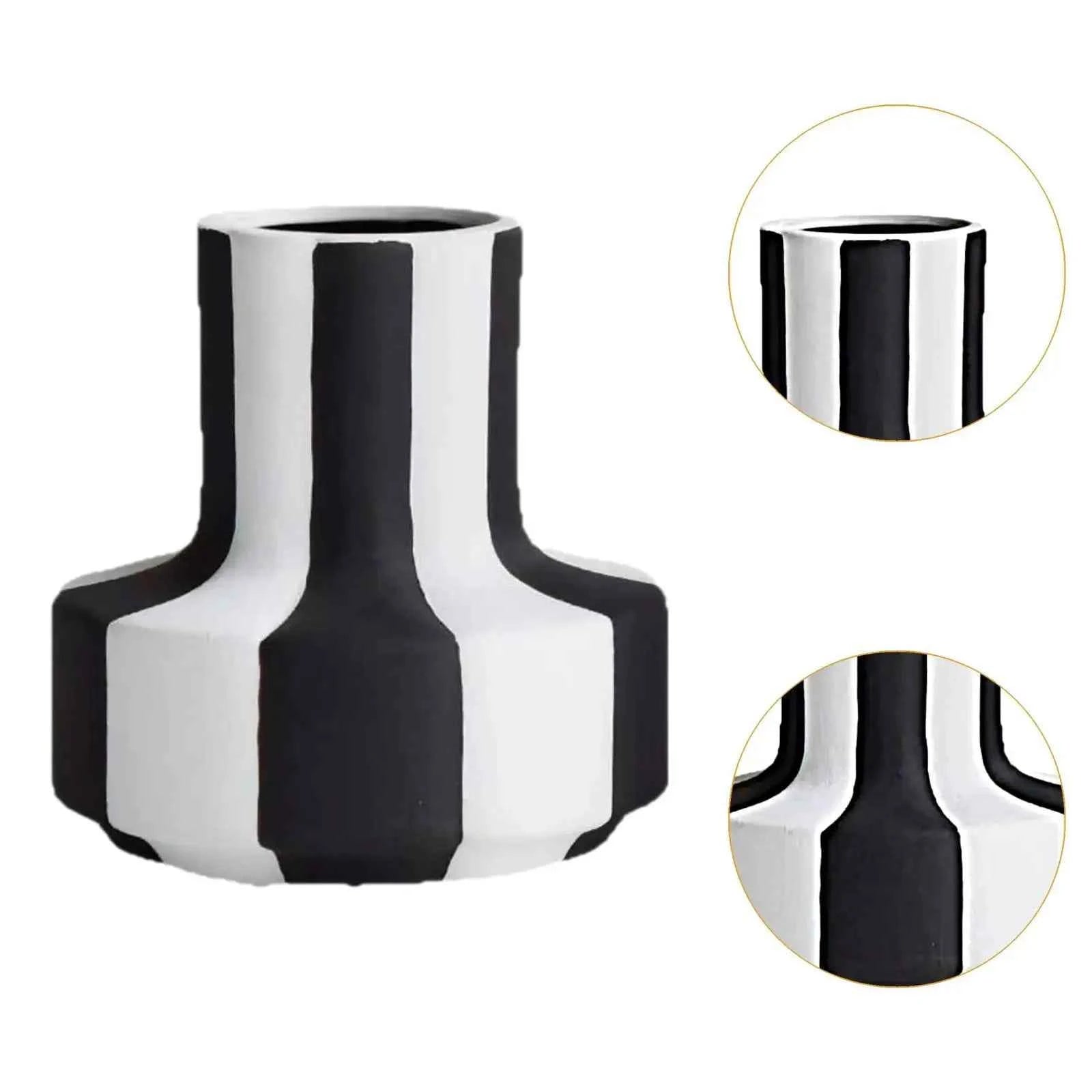 Flowerpot Planter Home Decoration Black and White Striped Vase Flower Vase for Restaurant Outdoor Dining Table Bedroom