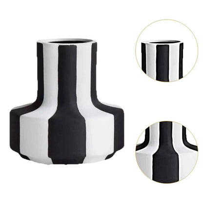 Flowerpot Planter Home Decoration Black and White Striped Vase Flower Vase for Restaurant Outdoor Dining Table Bedroom