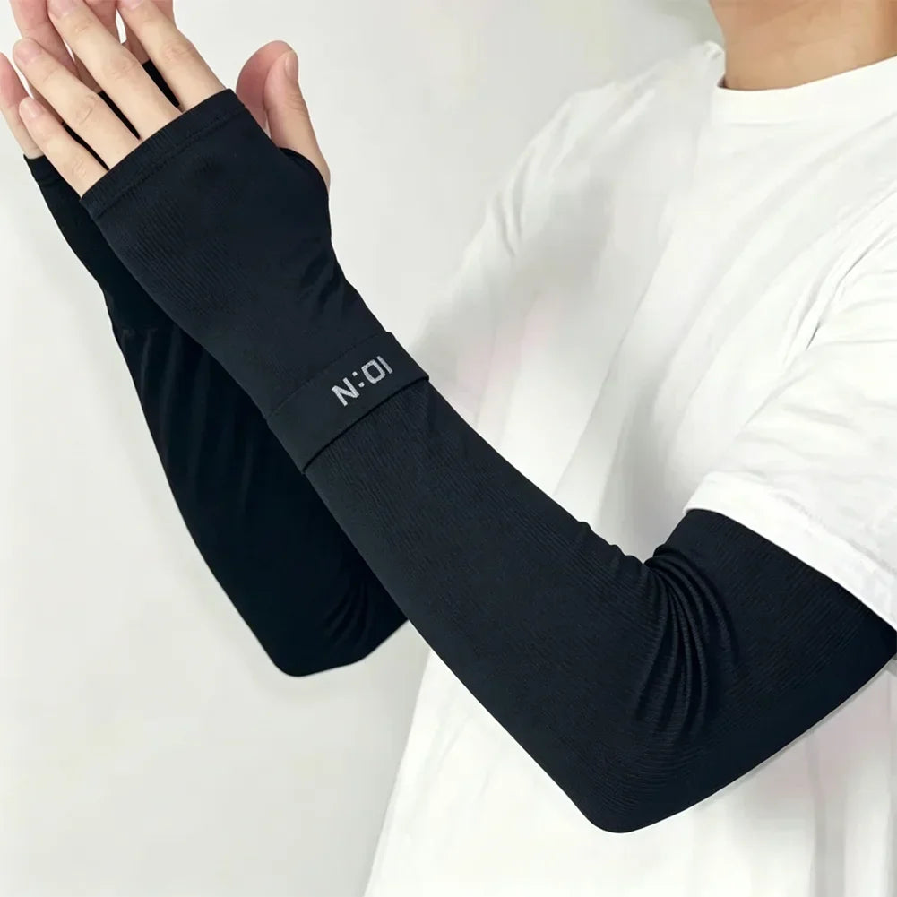 1 Pair Mens Ice Arm Sleeves Sunscreen Elastic Driving Gloves Outdoor UV Protection Arm Cover Sleeves Lightweight Cool Muff New