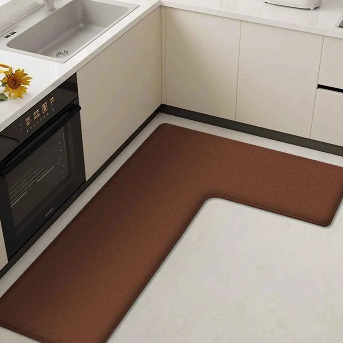 Thickened kitchen L-shaped absorbent floor mat household flannel non-slip anti-fall mat dirt-resistant oil-absorbing foot mat