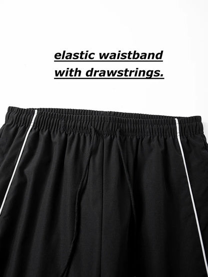 Men's Trendy Sporty Pants with Lines Gym Workout Running Trousers with Side Pockets Athletic Quick-Dry Breathable Sweatpants