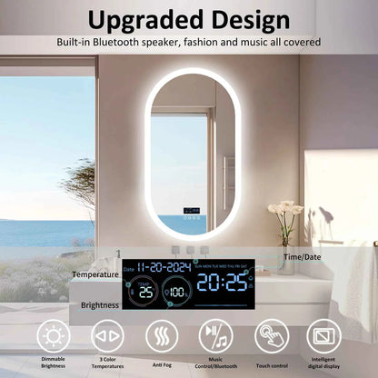 LUVODI 20x32” Led Lighted Bluetooth Bathroom Mirror Backlit Illuminate Dimming Vanity Mirror with Time Date Display Anti-fog