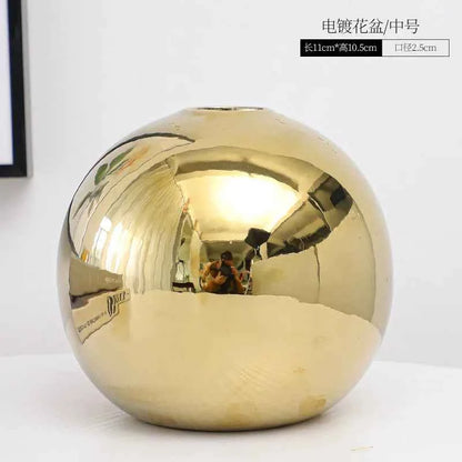 European Electroplated Gold Ball Ceramic Vase Ornament Hydroponic Flower Vase Flower Arrangement Plant Table Living Room Decor