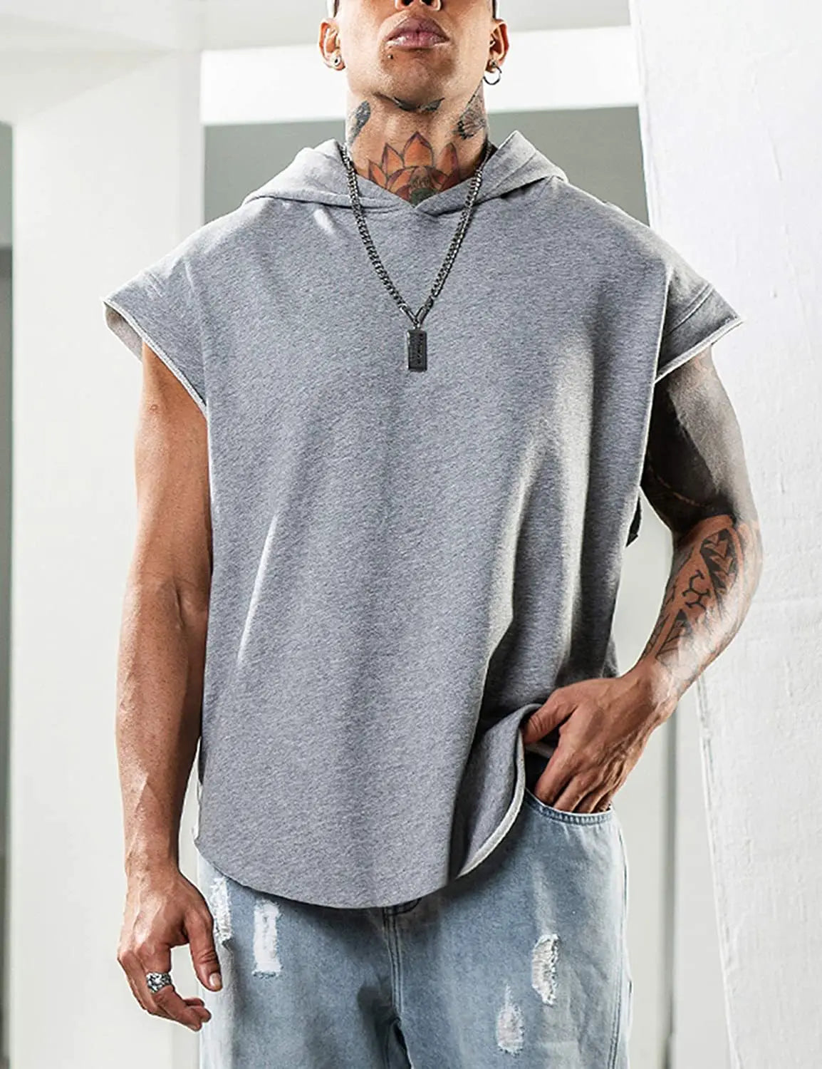 Solid Color 2023 Brand New Men's Tank Tops Vest Sleeveless Tees For Male Hooded Man Vests Tops Hip Hop Men Tank Top T shirt