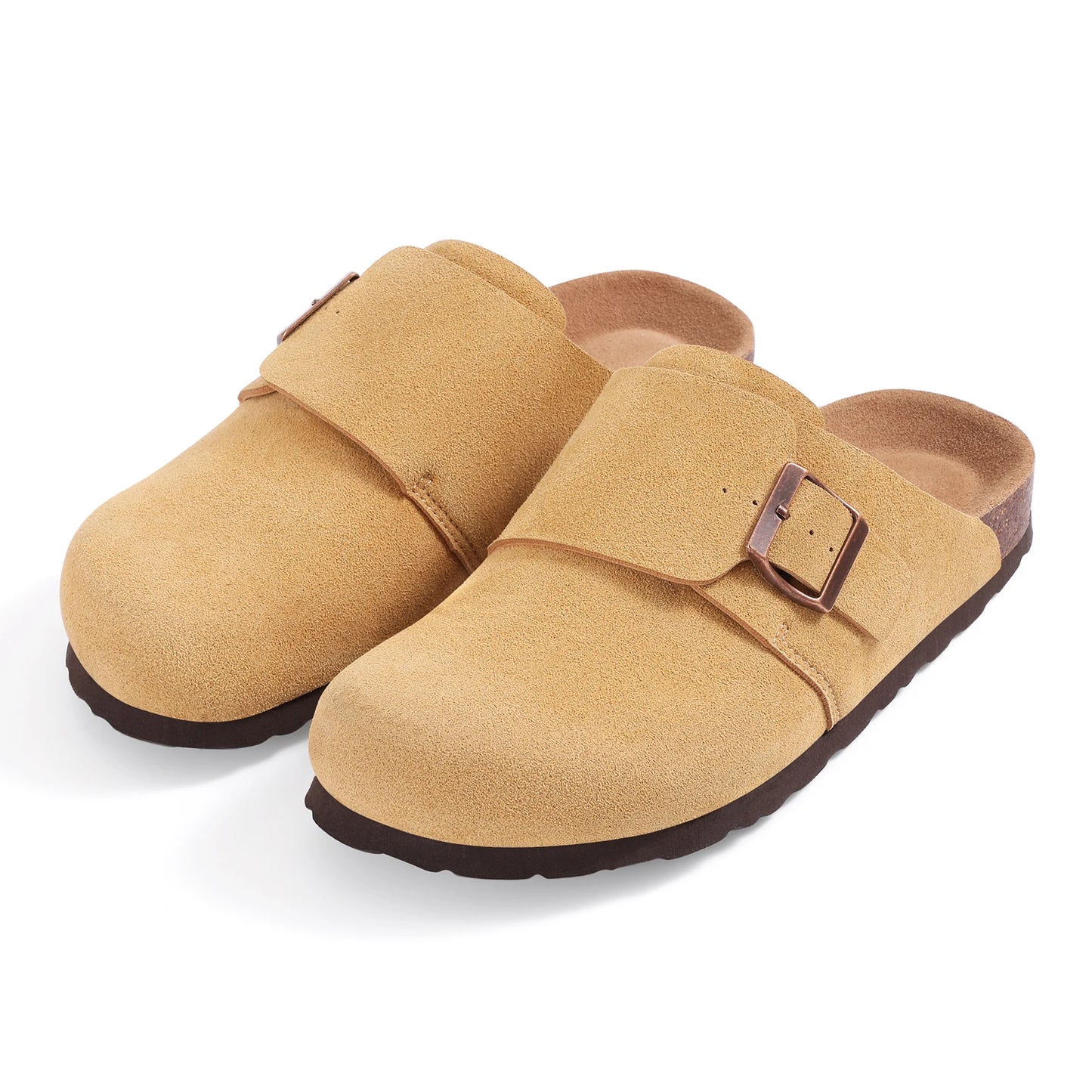 Crestar Women's Cow Suede Leather Clogs – Antislip Cork Sole Mules