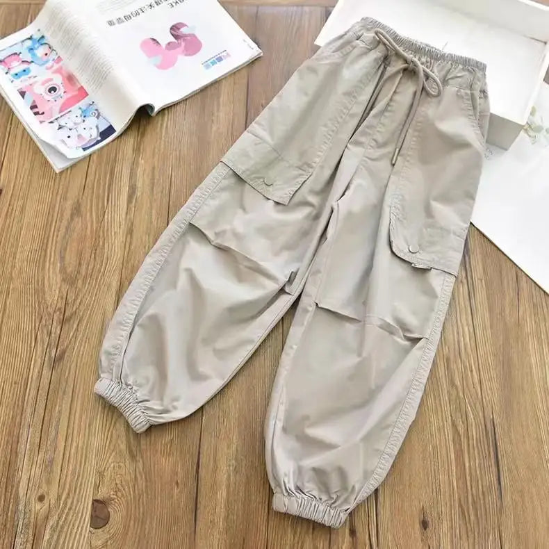 Spring Clothes Fashionable Kids Cargo Joggers Elastic Ankle Pants Casual Trousers Light Breathable Summer Trendy Outfit