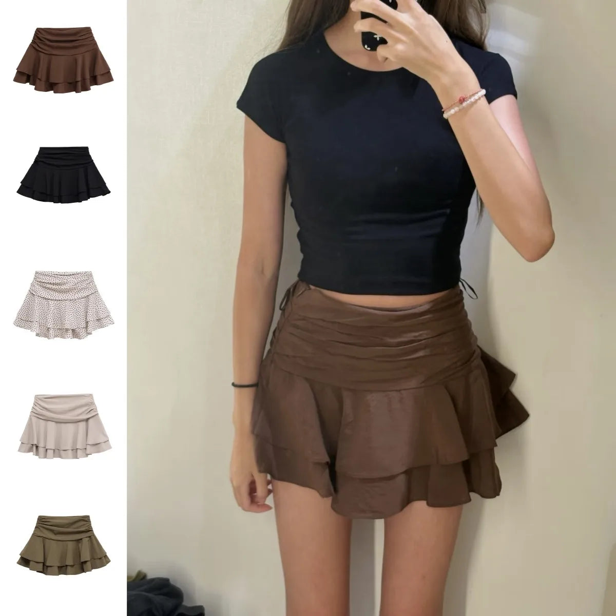 ETJ Women's Flouncy Stacked Short Skirt Pants — Mid-Waist Fashion Hot Girl Style