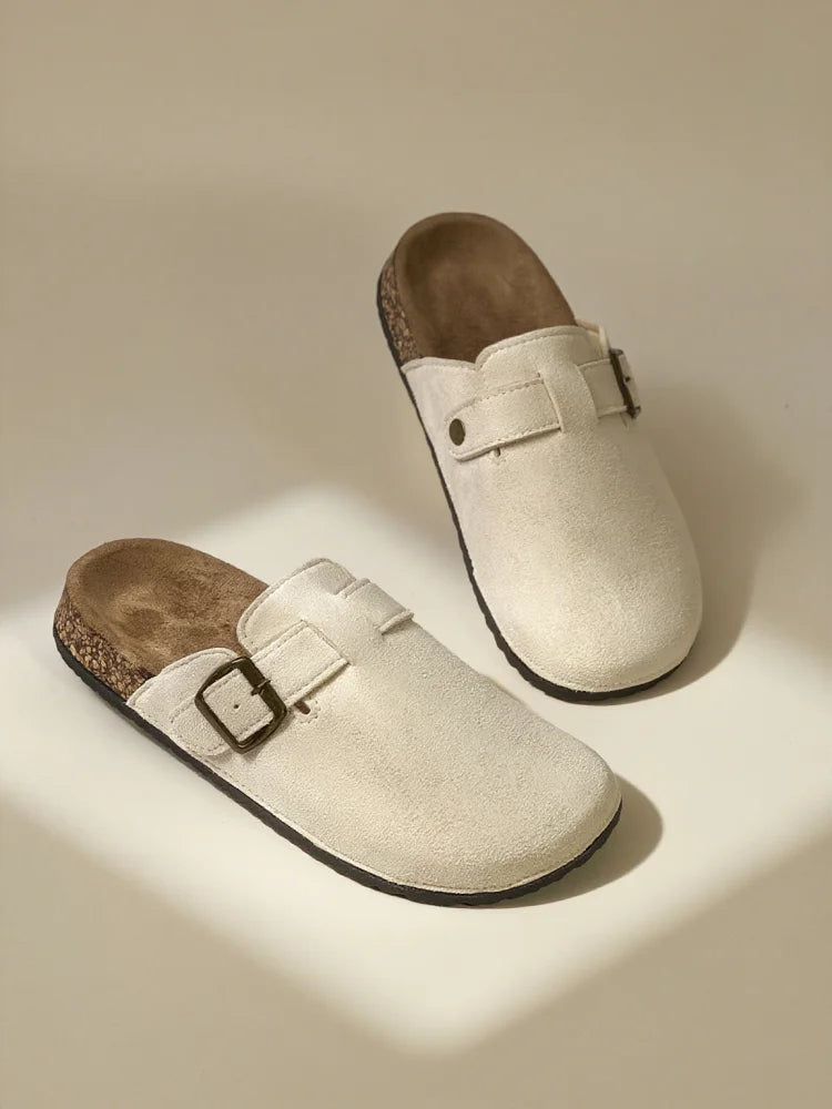 2025 new autumn Birkenstock women's shoes semi-pack slippers wear flat retro lazy slippers over the wear