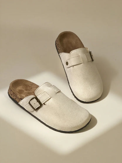 2025 new autumn Birkenstock women's shoes semi-pack slippers wear flat retro lazy slippers over the wear