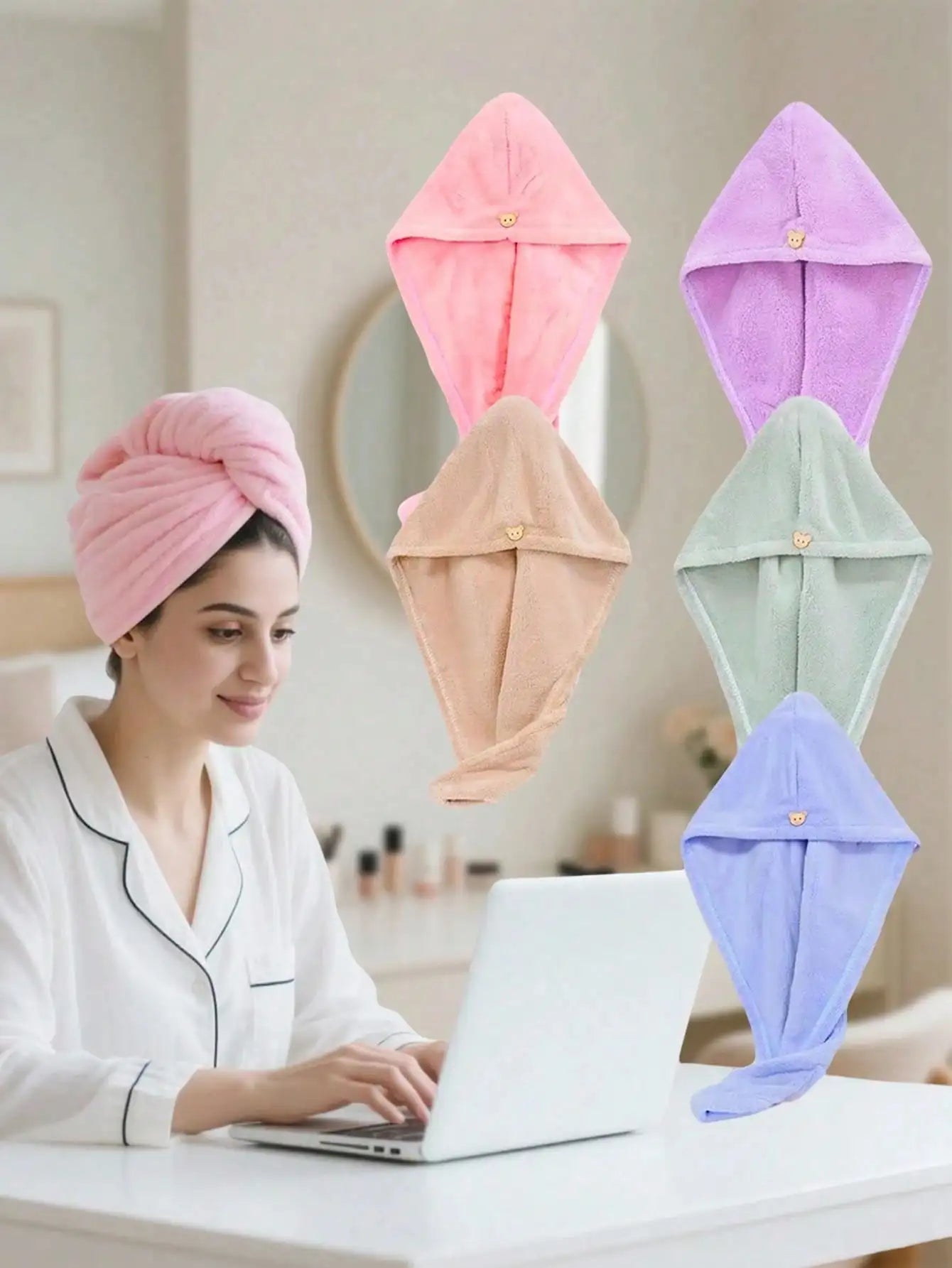 3pcs Women's Quick Dry Absorbent Super Soft Fiber Hair Turban, Coral Fleece Hair Towel
