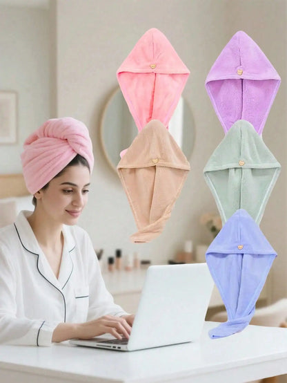 3pcs Women's Quick Dry Absorbent Super Soft Fiber Hair Turban, Coral Fleece Hair Towel