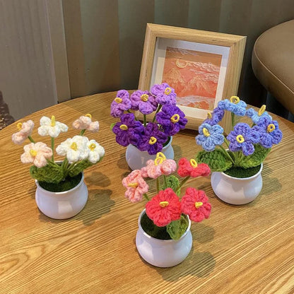 DIY Handwoven Mini Potted Flower Rose Office Desktop Ornamental Potted Plants Woolen Thread Finished Product Home Decoration