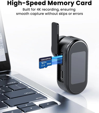4K POV Body Camera – 1.47" Display, 150-Min Battery, WiFi, 64GB | Wearable Action Cam
