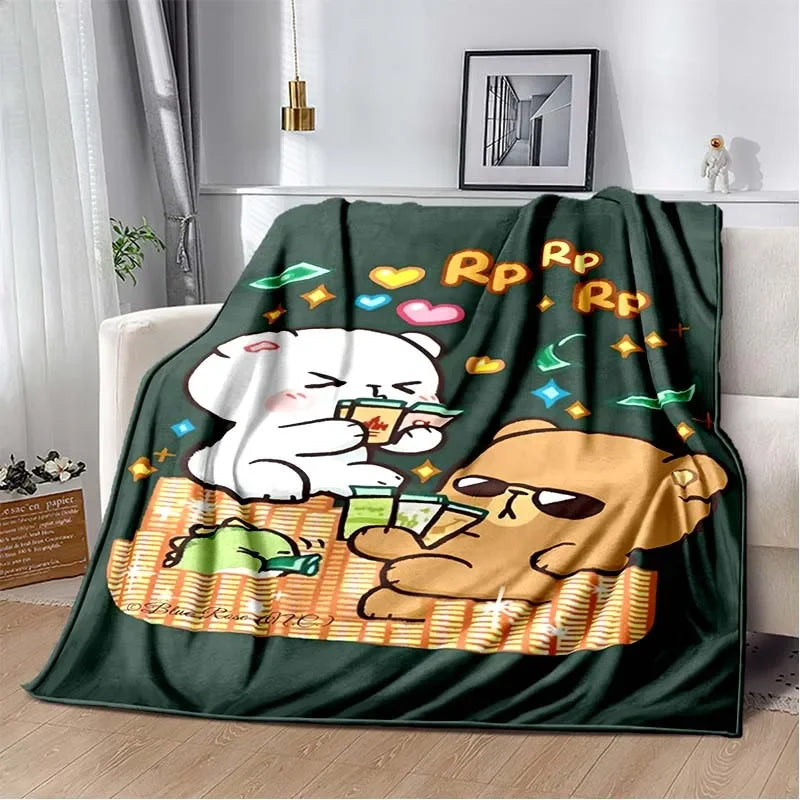 HD Cartoon Printed Bear Dad Blanket Cute Cloth Dudu Series Children's Warm Flannel Soft and Comfortable Home Bed Warm Gift