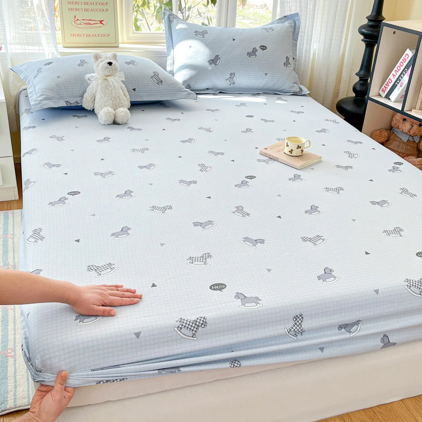 100% Cotton Cute Bear Print Bed Sheet, All Sizes