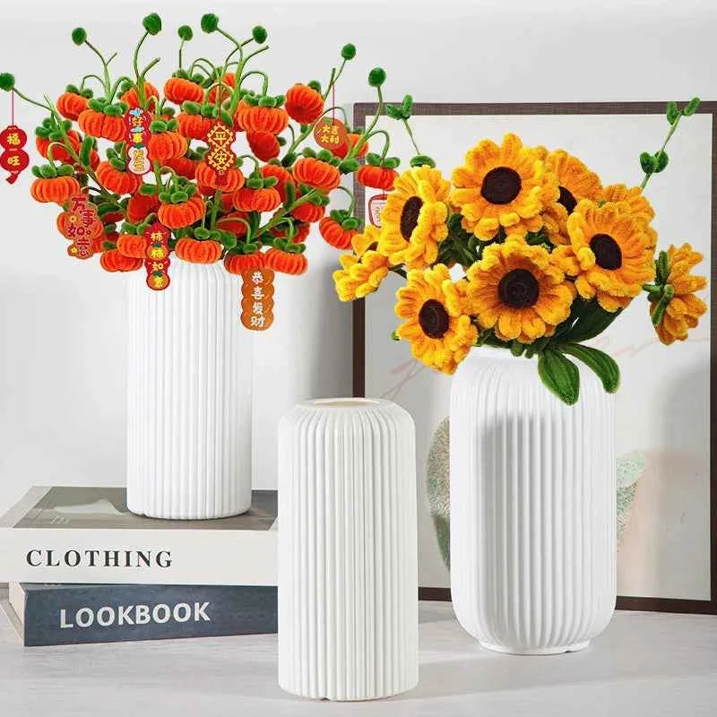 Nordic Plastic Small Vase for Tabletop Home Flower Living Room Decor Decoration Table Ornaments Circle Flower Arrangement Vase