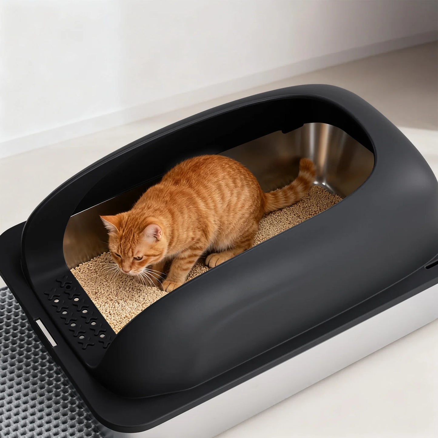 JHK 24" Stainless Steel Cat Litter Box with Lid — Anti-Urine, Scoop & Mat Included