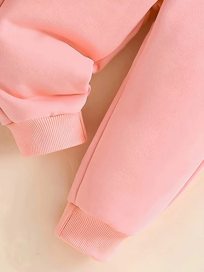 Newborn baby girl's English printed fleece hoodie and sporty casual pants are suitable for outdoor use