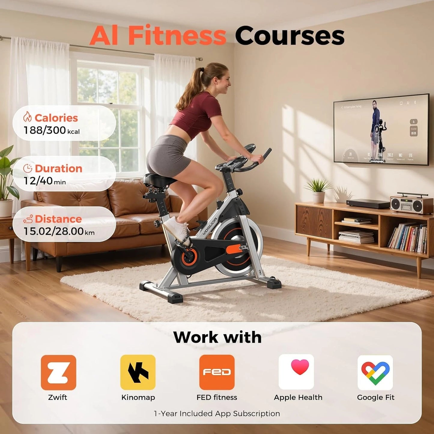 YOSUDA Indoor Cycling Bike | Stationary Exercise Bike with App & LCD Monitor