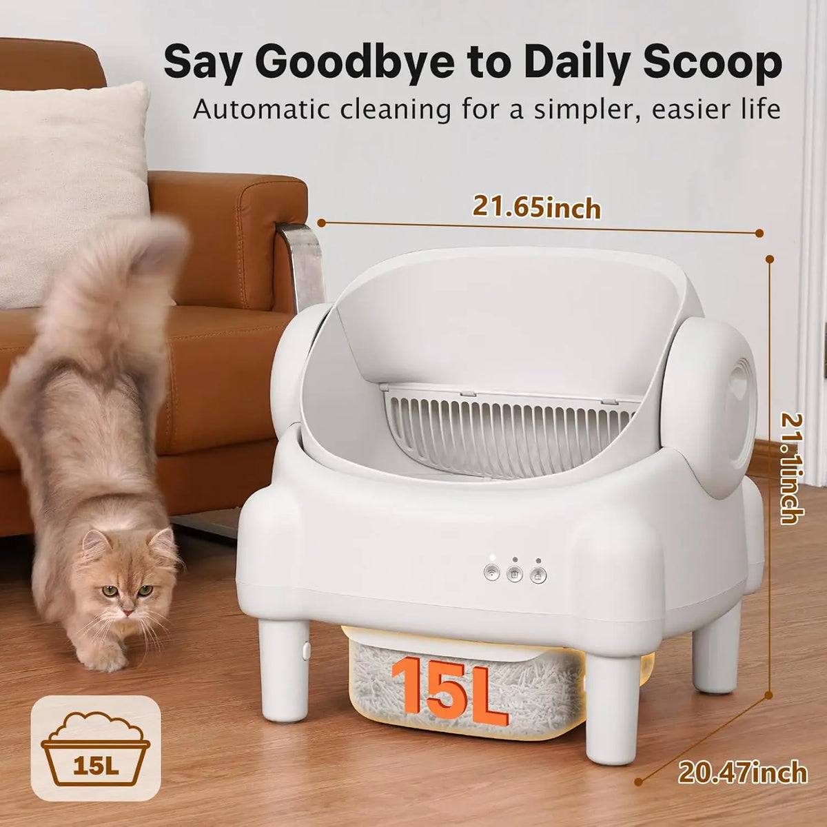 Open-Top Automatic Self-Cleaning Cat Litter Box with App Control