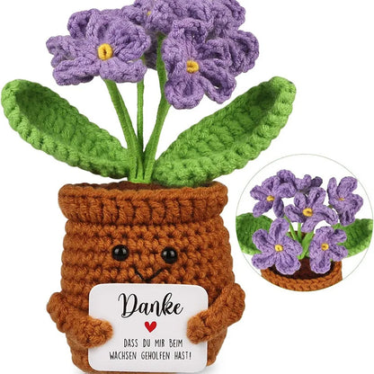 Crochet Flower Artificial Tulip Potted Finished Hand Woven Plants Knitted Sunflower Wedding Gift for Guests Home Decoration