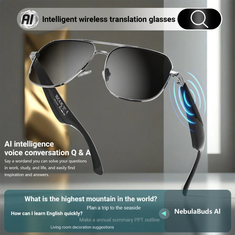 AI Translation Smart Glasses – 100+ Languages, Blue Light Blocking, Open-Ear Audio, Photo Capture