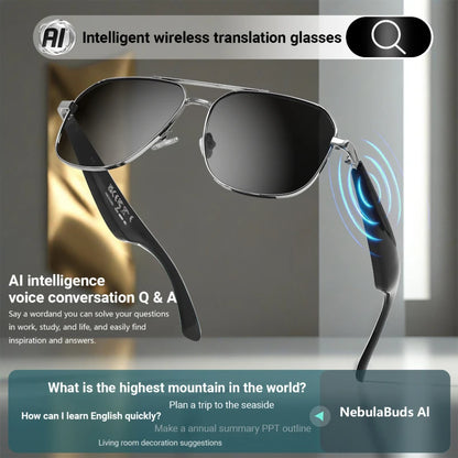 AI Translation Smart Glasses – 100+ Languages, Blue Light Blocking, Open-Ear Audio, Photo Capture