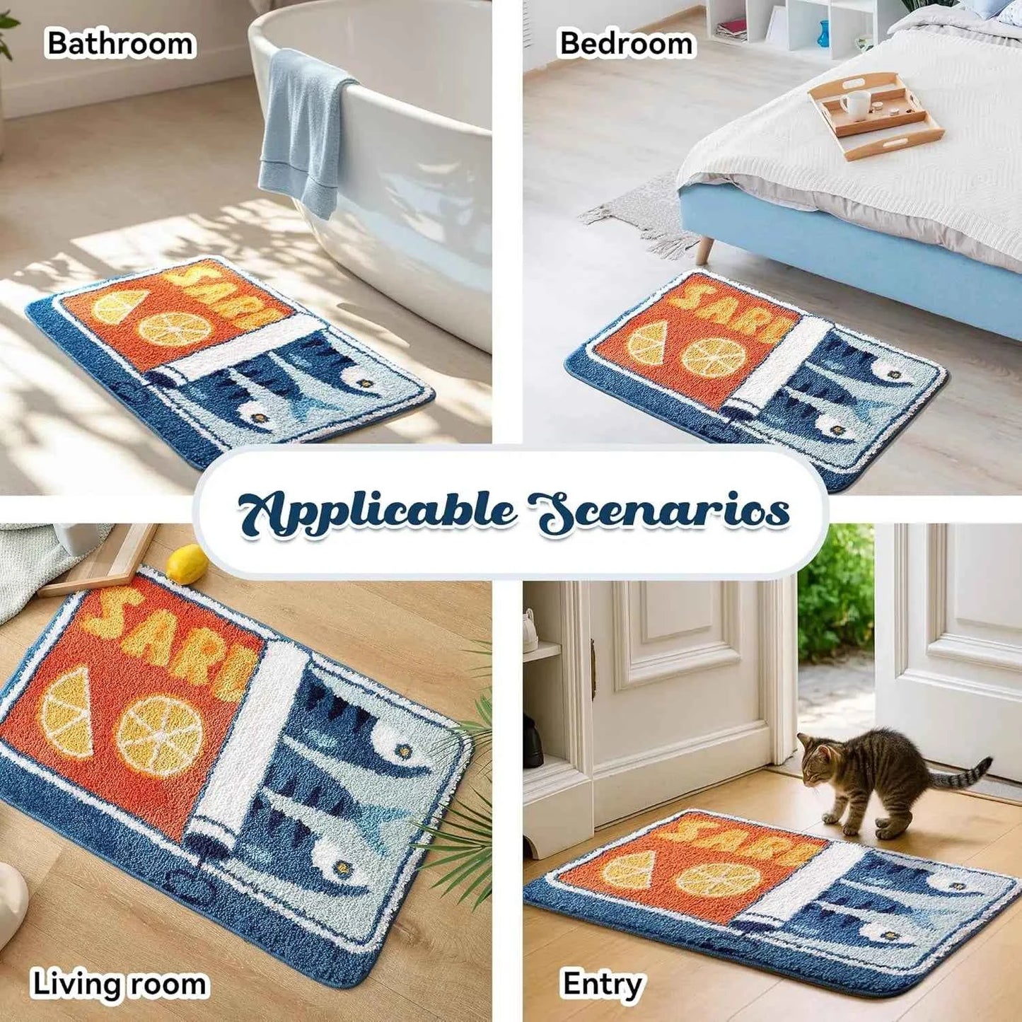 VIKAMA Cartoon Sardine Floor Mat, Soft and Non-slip, Kitchen and Bathroom Mat, Sofa and Bedroom Carpet, Home Decoration