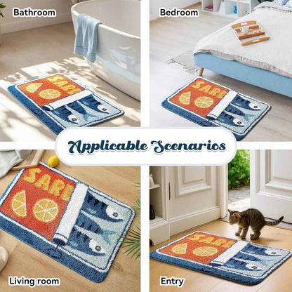 VIKAMA Cartoon Sardine Floor Mat, Soft and Non-slip, Kitchen and Bathroom Mat, Sofa and Bedroom Carpet, Home Decoration