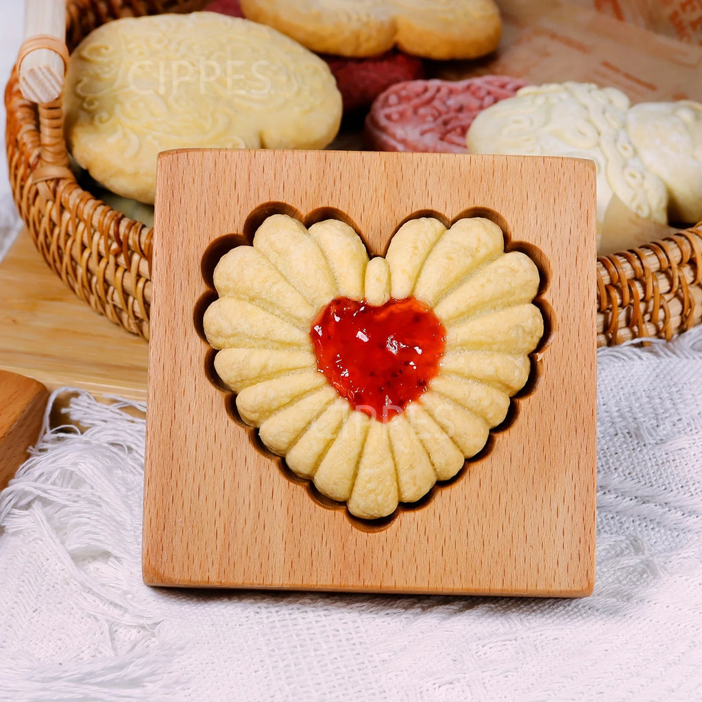 Fondant Cake Decoration Tools Embossed Wooden Cookie Cutter Hand Press Carved Jam Cookie Molds 3D Reusable Biscuit Molds Bakery