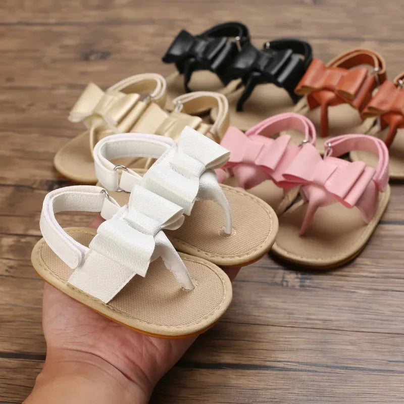 Classic Leather Baby Sandals Baby Boys Baby Girls Non-slip Solid Color Bow Baby Walking Soft Rubber Bottom Hundred Garden Shoes
