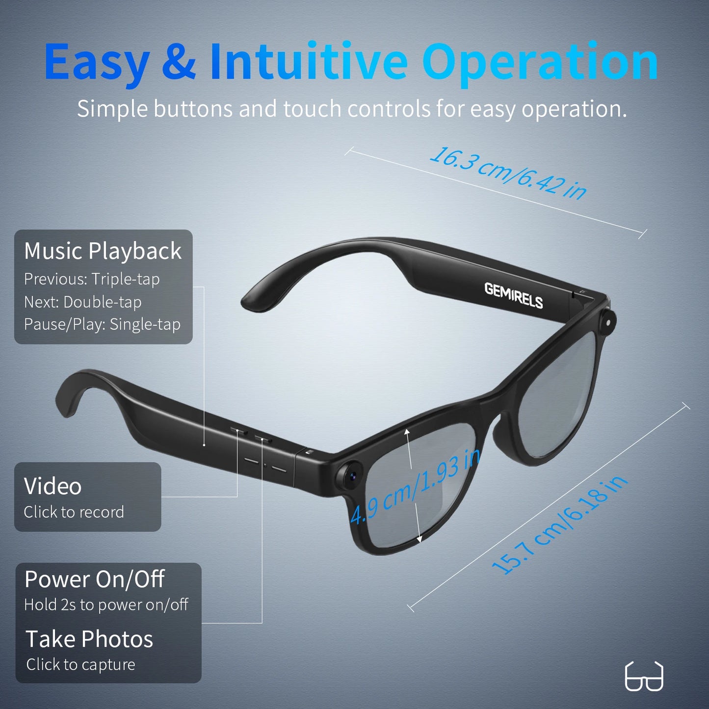 Gemirels Smart Glasses – 207MP Camera, AI Translation, Bluetooth 5.3, Music & Calls