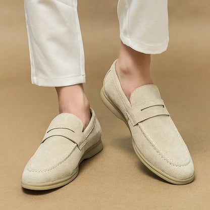 Men's Luxury Beige Suede Loafers | Soft Sole Business Moccasins Slip-On