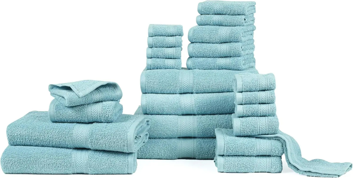 24 Piece Bath Towels Set for Bathroom- 100% Cotton 24 PC Bulk Pack Hotel