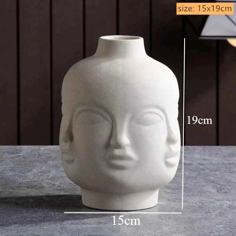 Ceramic Candlestick Art Vase Sculpture Crafts Human Face Flower Pot Handmade Garden Storage Flower Arrangement Home Decors