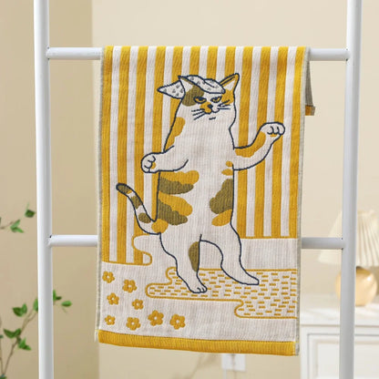 Cartoon Cat Face Towels 34x74cm Soft Bath Towel Absorbent 3 Layer Cotton