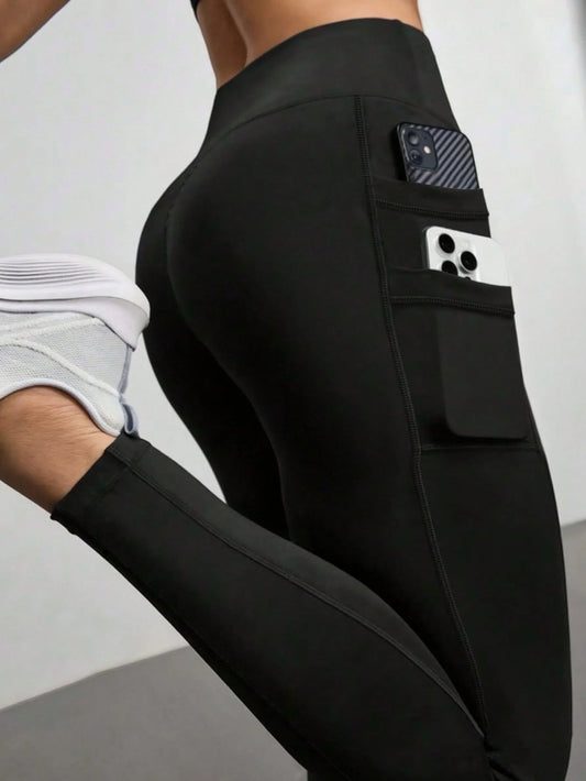 Pantalon de yoga taille haute élastique pour femme avec poches latérales – Pantalon de fitness décontracté
