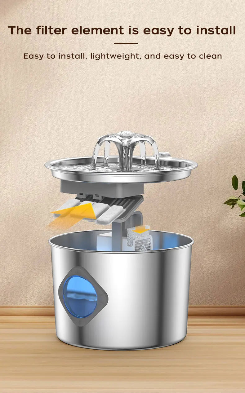 Stainless Steel Cat Water Fountain, 74oz, Quiet Pump