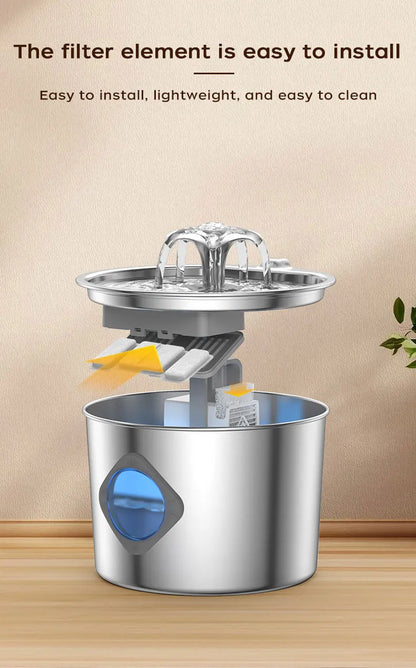 Stainless Steel Cat Water Fountain, 74oz, Quiet Pump