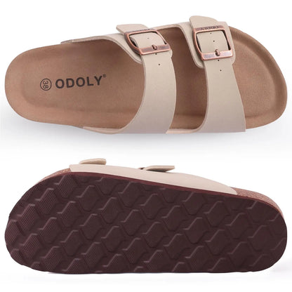 Crestar Women's Cork Footbed Slide Sandals – Adjustable Buckle Suede Beach Shoes