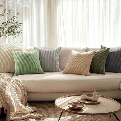 Soft Corduroy Striped Throw Pillow Case 45x45cm Boho Throw Pillow Covers for Sofa Bedroom Living Room Spring Home Decor Green