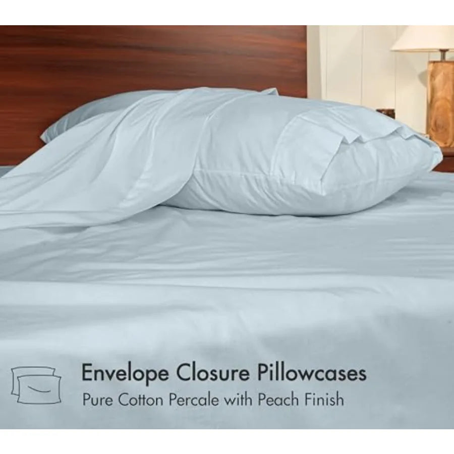 100% Cotton Percale Sheets Crisp Cooling Summer Bed Sheets for Hot Sleepers, Deep Pocket 14", Soft Peach Finish, Breathable and