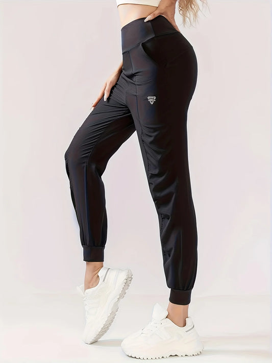 Pantalon de jogging taille haute à séchage rapide pour femme — Pantalon de sport respirant avec cordon de serrage