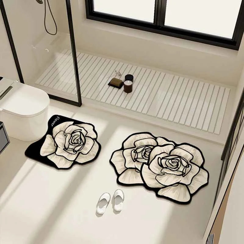 VIKAMA 1/3PCS Carpet French Premium Shaped Toilet Carpet Light Luxury Bathroom Toilet Absorbent Non-slip Cushion Home Decoration