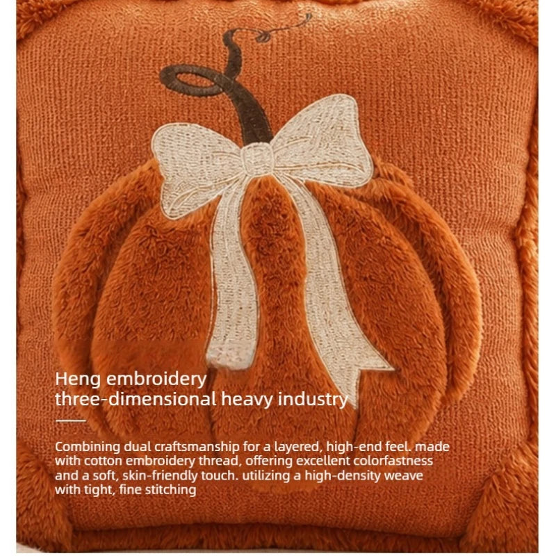 3D Plush Pumpkin Throw Pillow with Bow, Fall Decor