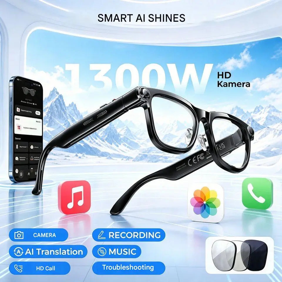 AI Smart Glasses with ChatGPT – Real-Time Translation, 1300W Camera, 40g Ultra-Light