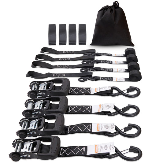 4pcs Trailer Ratchet Tie Down Straps with Padded Handles Hook Brake Belt for Securing Cargo Motorcycle